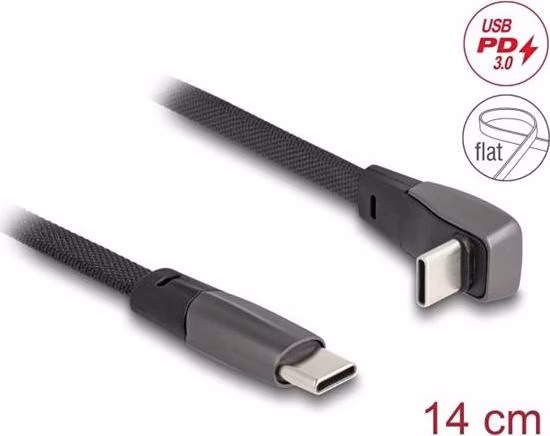 Delock Plochý páskový kabel USB 2.0 ze zástrčkového konektoru USB Type-C™ na zástrčkový konektor USB Type-C™, pravoúhlý