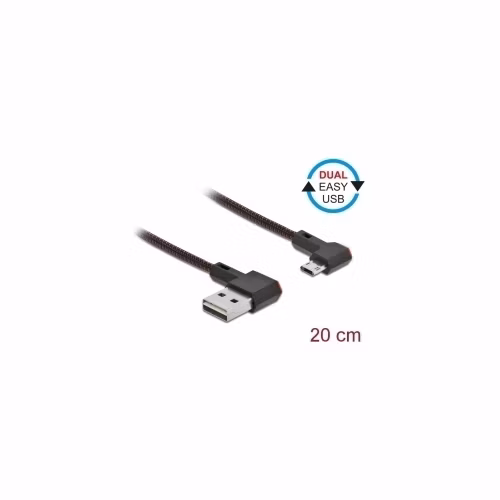Delock Kabel EASY-USB 2.0 Typ-A samec na EASY-USB Typ Micro-B samec pravoúhlý levý / pravý 0,2 m černý