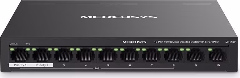 MERCUSYS MS110P - Desetiportový stolní switch s 8 porty 10/100 Mb/s PoE+