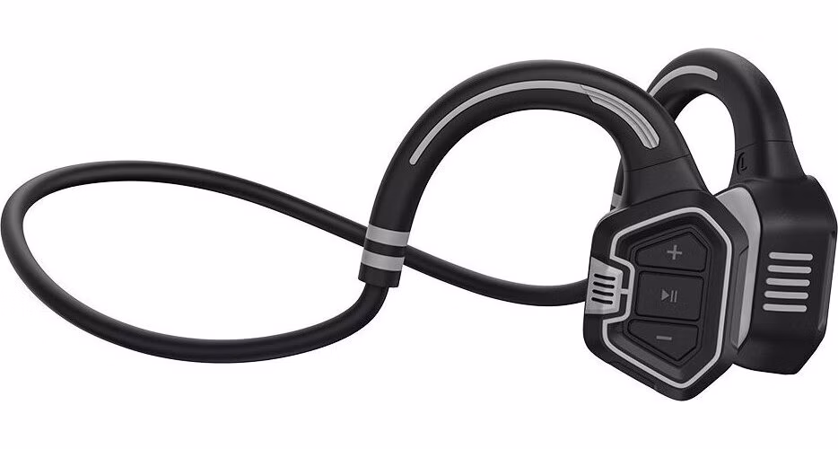 EVOLVEO BoneSwim MP3 16GB, bluetooth bezdrátová sluchátka s mikrofonem na lícní kosti, šedé