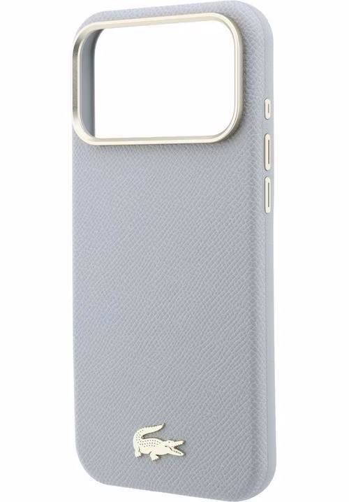 Lacoste PU Leather Champs Elysees Gold Logo MagSafe kryt iPhone 18 Pro Max šedý