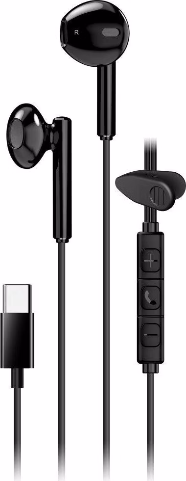 Genius HS-M366 Headset, drátový, do uší, mikrofon, ovládání hlasitosti, 360° rotační klip, USB-C, černý