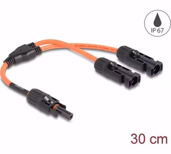 Delock Solární splitter kabel DL4, ze 1 x zástrčkový na 2 x zásuvkového, 30 cm, červená