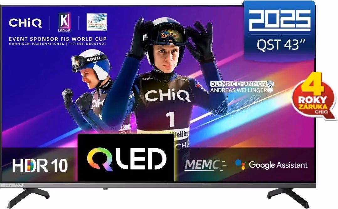 CHiQ U43QST TV 43", UHD, QLED, ultratenká, Google TV, DLG 120 Hz, Dolby Audio, Frameless, metalická