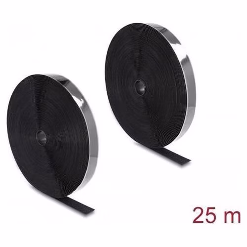 Delock Vysoce spolehlivý pásek na suchý zip, samopřilnavý, D 25 m x Š 25 mm, černý