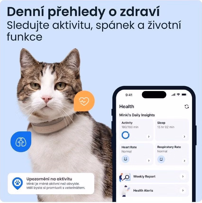 Tractive CAT 6 Mini – chytrý GPS lokátor pro kočky a monitor zdraví s integrovaným obojkem - hnědý