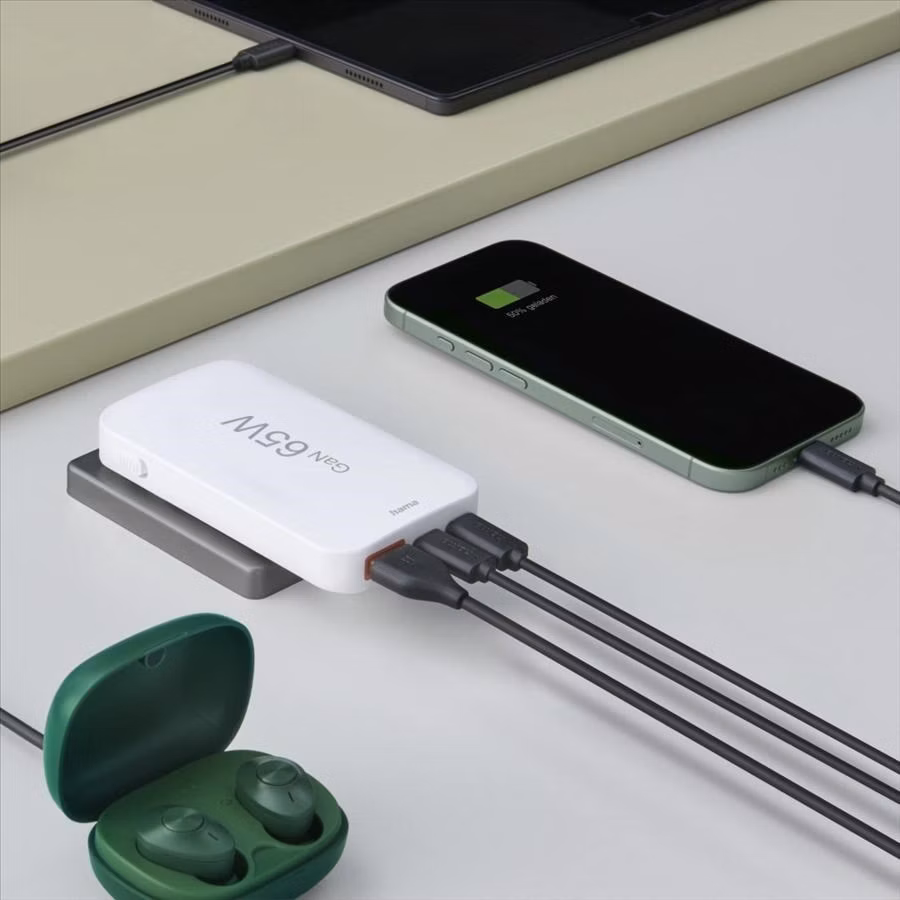 Hama rýchla USB nabíjačka GaN 2x USB-C + USB-A, PD/QC 65 W, plochá, skladacia