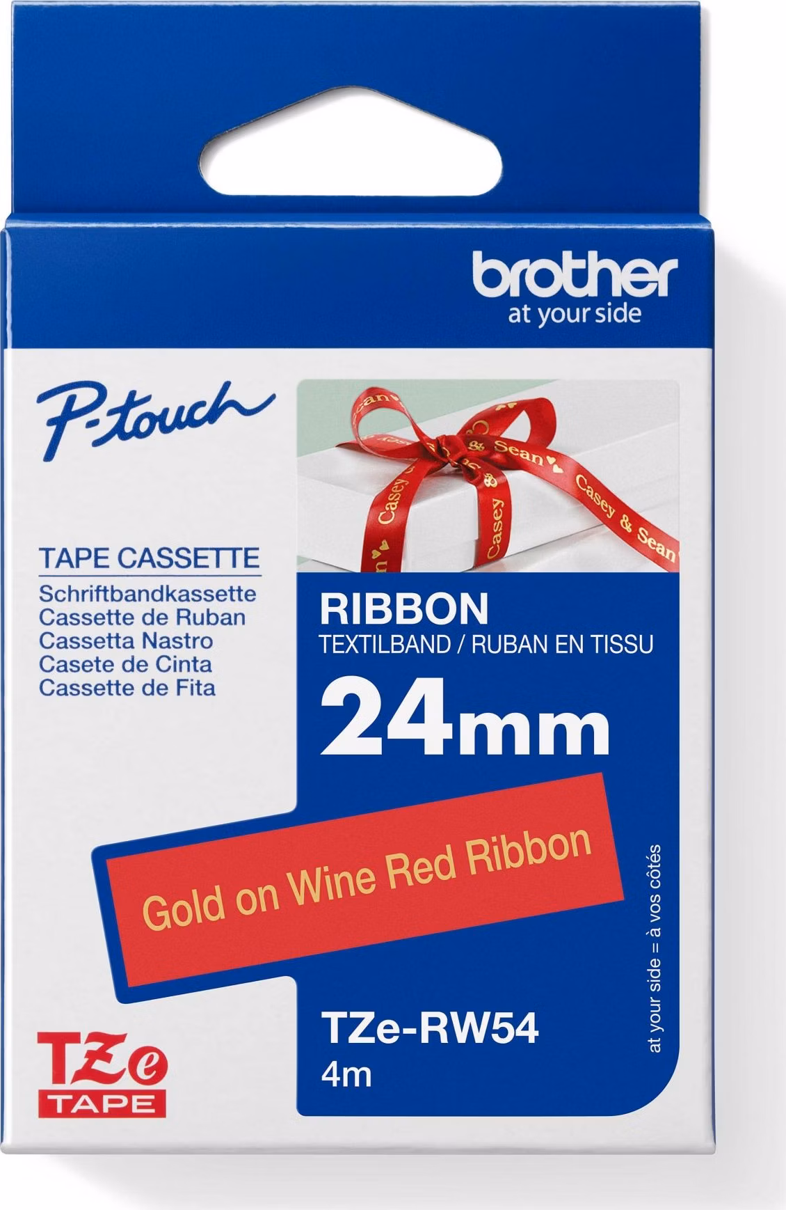 Brother TZE-RW54 zlatá na vínově červené, 24 mm, textilní páska