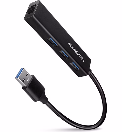 AXAGON HMA-GL3A, USB 3.rozbočovač 2. generácie, porty 3x USB-A + Gigabit Ethernet, kov, kábel USB-A 20 cm