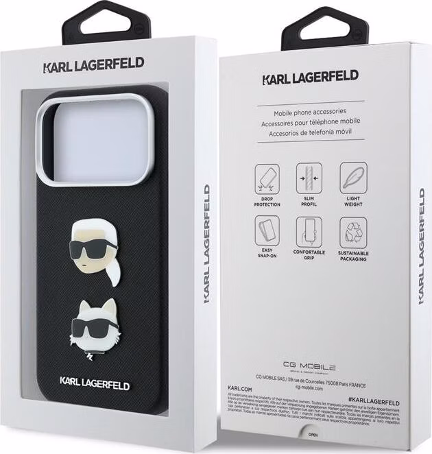 Karl Lagerfeld PU Semi Wrap Saffiano K&amp;CH Heads kryt iPhone 18 Pro čierna