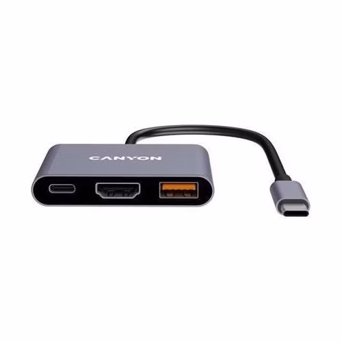 Canyon DS-4, USB-C HUB, 3 porty. 1xUSB-C, 1xUSB 3.2, 1xHDMI, 4K display support, 100W fast charging, 10Gbps