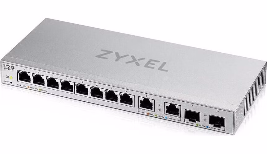 Zyxel XGS1210-12 12-portový gigabitový webovo riadený prepínač, 8x gigabitový RJ45, 2x 2,5GbE RJ45, 2x SFP+