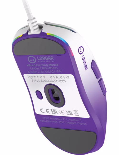Lorgar MSA21WH, herná myš, optický senzor PixArt PAW3315, USB, symetrický dizajn
