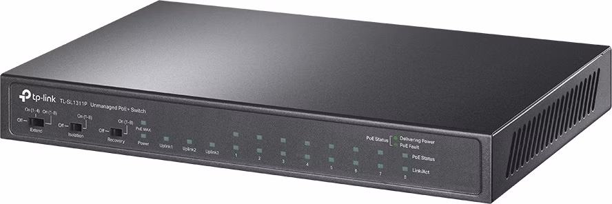 8-Port 10/100Mbps + 3-Port Gigabit Desktop Switch with 8-Port PoE+ PORT: 8× 10/100 Mbps PoE+ Ports, 2× Gigabit Non-PoE P