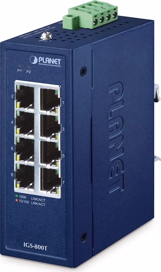 Planet IGS-800T Kompaktní Průmyslový Switch 8x1Gb RJ45, -40 +75°C, IP30, EFT+ESD, 9-48VDC, fanless