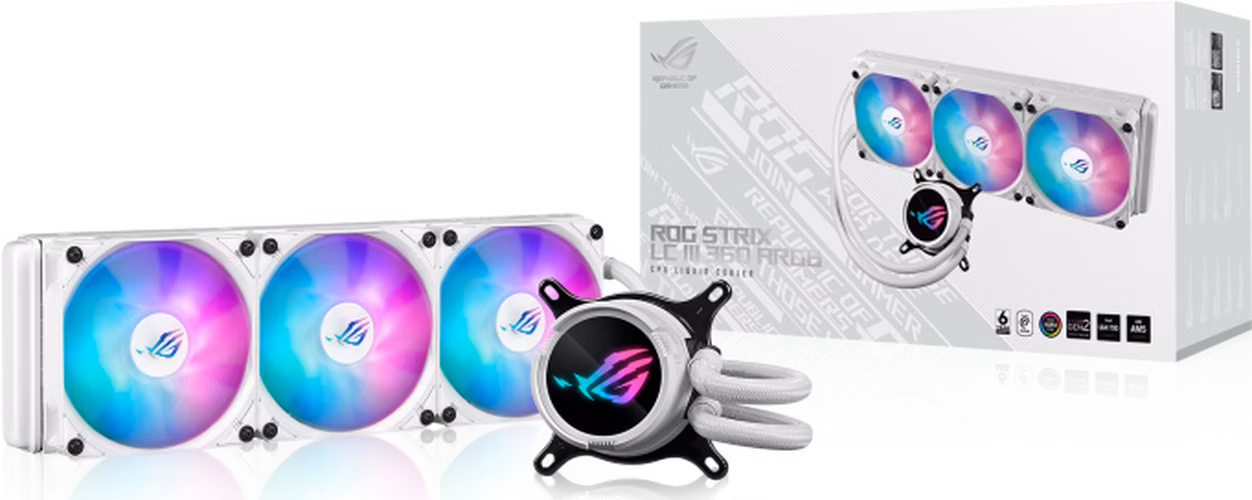 ASUS vodní chladič CPU AIO ROG STRIX LC III 360 ARGB LCD WHITE, 3x120mm, LCD Displej, LGA1851, AM5, bílá