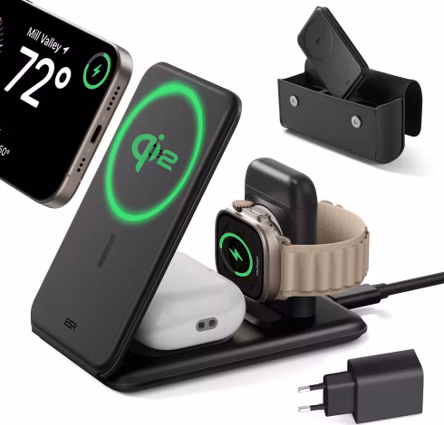 ESR Qi2 3-in-1 Travel Wireless Charging Set - Black