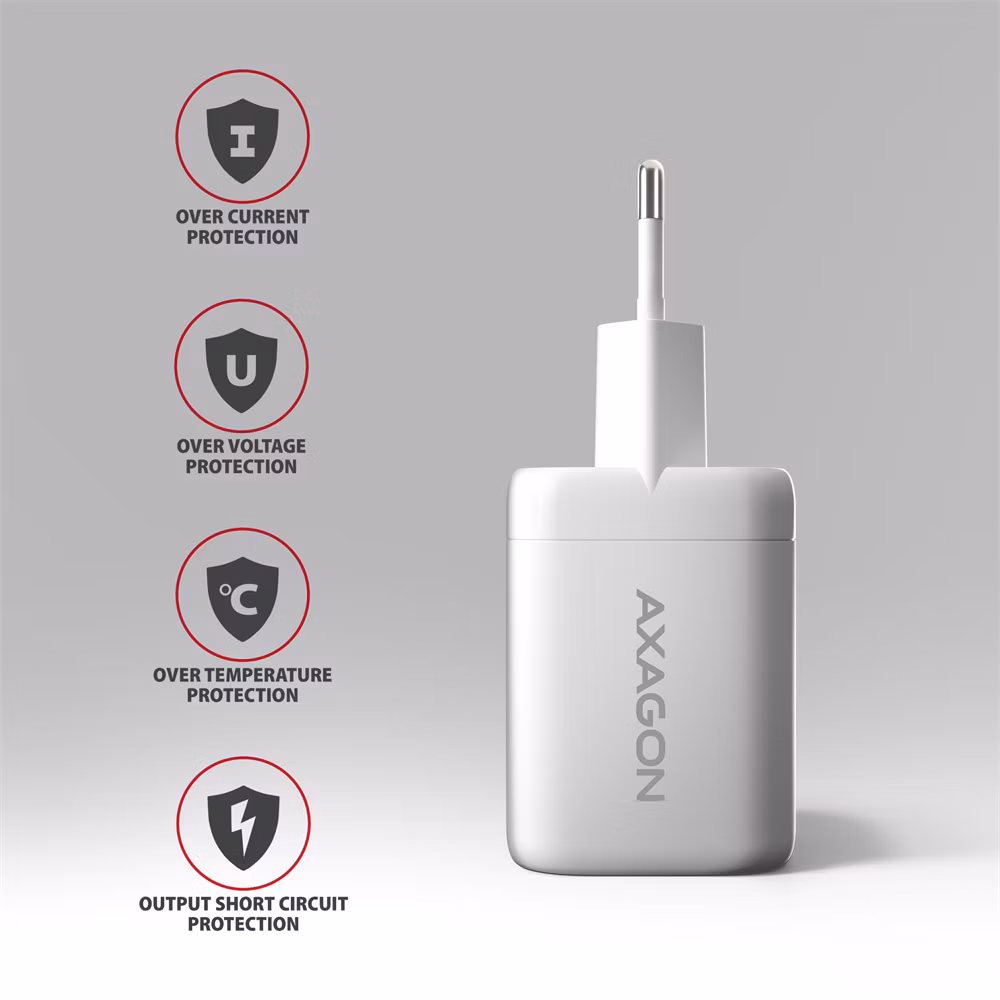 AXAGON ACU-PQ100W, GaN nabíjačka do siete 100W, USB-A+USB-C, PD3.0/PPS/QC4+/SFC2.0/Apple, biela