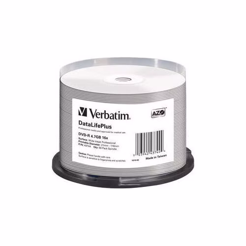 VERBATIM DVD-R(50-Pack)Vreteno/Printable/16x/4.7GB/ŠIROKÝ POTLAČITEĽNÝ POVRCH NON-ID