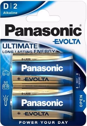 PANASONIC Alkalické baterie EVOLTA Platinum LR20EGE/2BP D 1,5V (Blistr 2ks)