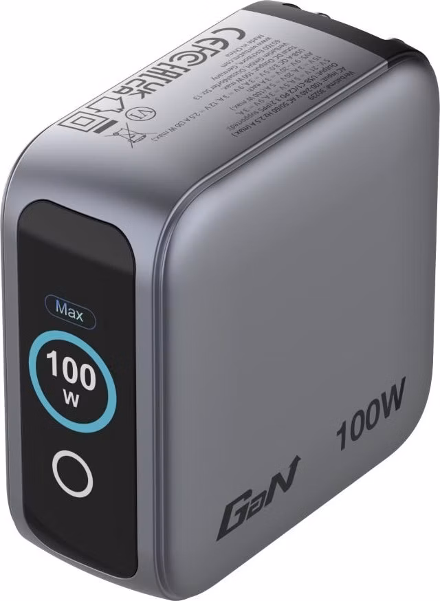 VERBATIM Mini GaN Nabíječka s displejem 100W, 2xUSB-C, 1xUSB-A, šedá