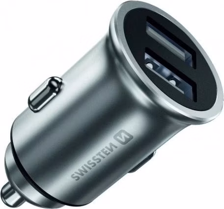 SWISSTEN CL ADAPTÉR 2x USB 4,8A METAL STŘÍBRNÝ