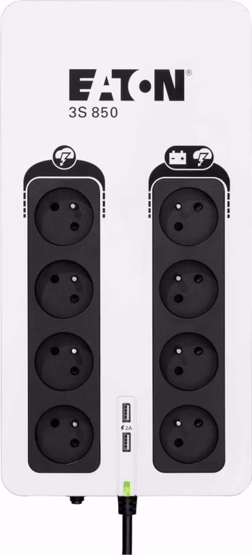 Eaton 3S 850 FR, UPS 850VA / 510W, 8 zásuviek (4 zálohované), USB, 2x USB nabíjanie, slovenské zásuvky