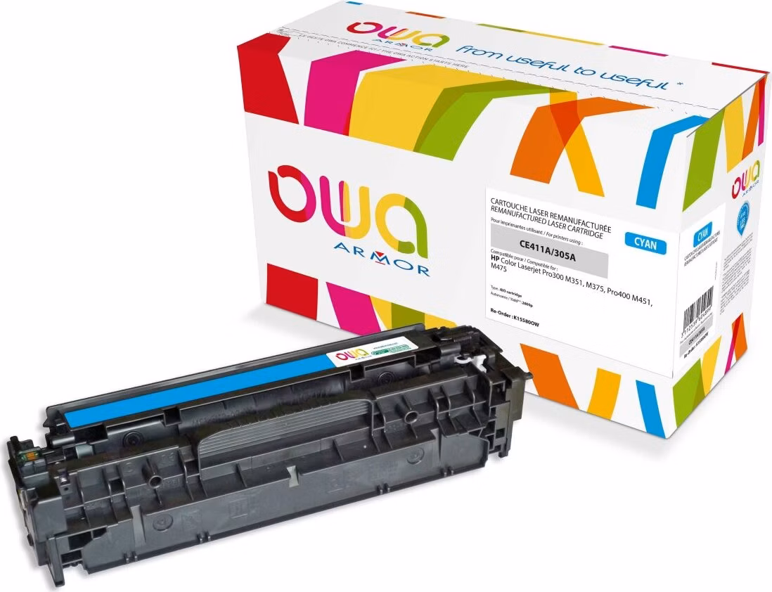 OWA Armor toner pre HP Color Laserjet Pro300 M351, M375, Pro400 M451, M475, 2600 strán, CE411A, modrá/cyan