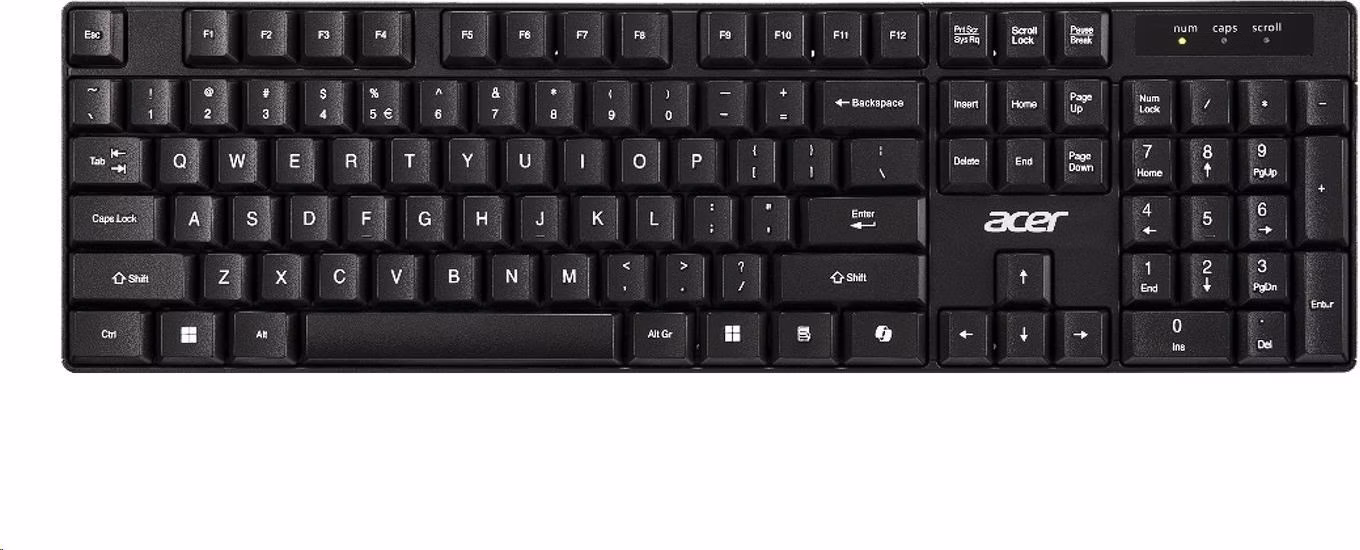 ACER Wireless klávesnice 2,4GHz RF, AKR110, dosah až 10 m, membránové klávesy, životnost až 5 mil. úhozů, voděodolná