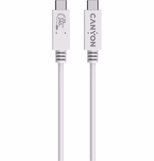 Canyon OnWire 240, 1 m, nabíjací a dátový kábel USB-C / USB-C, USB4, 240 W PD, 20 Gb/s, TPE, biely