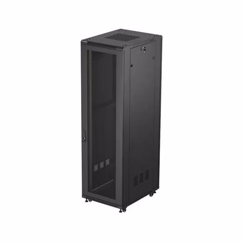 LANBERG Volně stojící skříň 19" 42U/600x800 (v rozloženém stavu) síťované dveře černá (RAL9004)