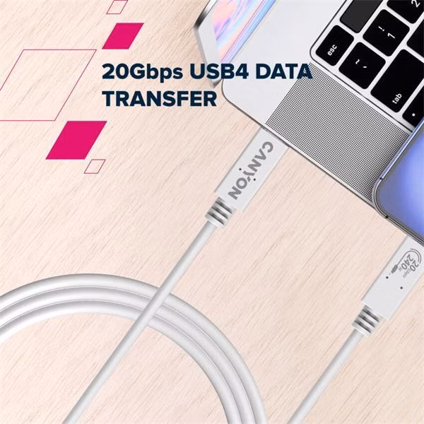 Canyon OnWire 240, 1 m, nabíjací a dátový kábel USB-C / USB-C, USB4, 240 W PD, 20 Gb/s, TPE, biely