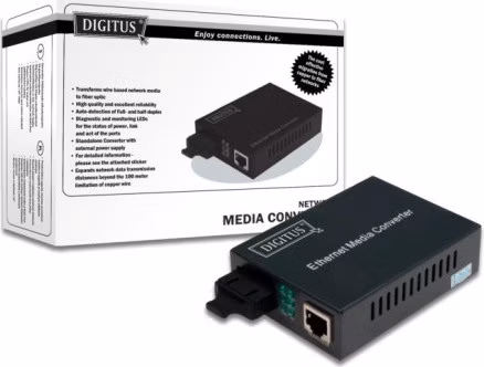 DIGITUS Media Converter, Singlemode 10/100Base-TX to 100Base-FX, Incl. PSU SC connector, Up to 20km
