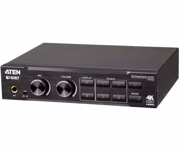 ATEN VP1421 4 x 2 True 4K Presentation Matrix Switch with Scaling, DSP, and HDBaseT-Lite