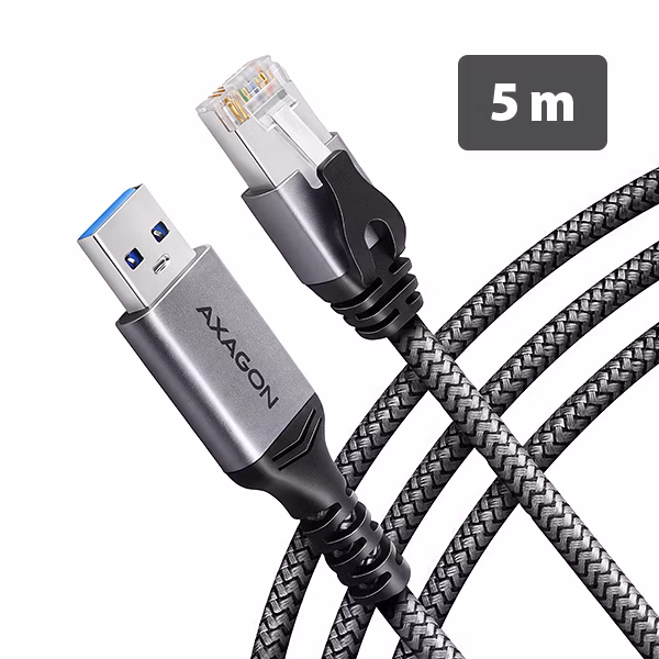 AXAGON ADE-AM50, USB-A Gigabit Ethernet adaptér s integrovaným sieťovým CAT6 káblom RJ-45 (5 m)