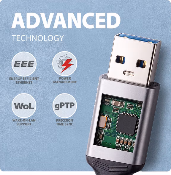 AXAGON ADE-AM30, USB-A Gigabit Ethernet adaptér s integrovaným sieťovým CAT6 káblom RJ-45 (3 m)