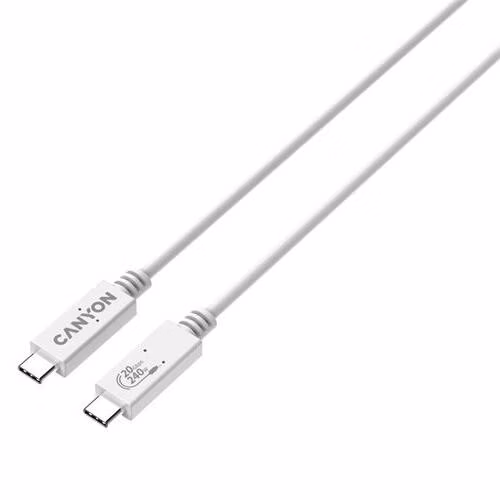 Canyon OnWire 240, 1 m, nabíjací a dátový kábel USB-C / USB-C, USB4, 240 W PD, 20 Gb/s, TPE, biely