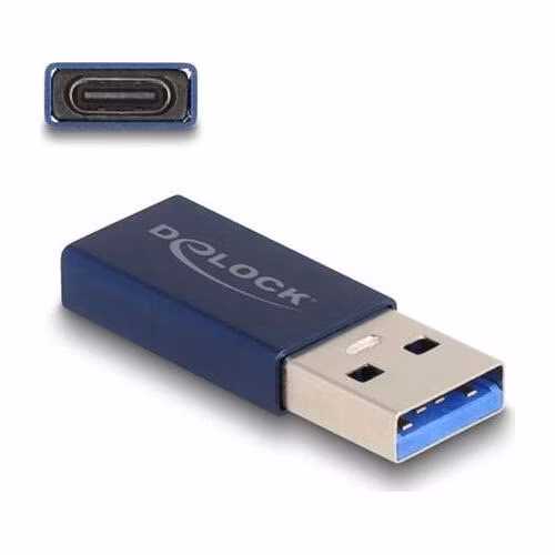 Delock Adaptér USB 10 Gbps, ze zástrčkového konektoru USB Typu-A na zásuvkový konektor USB Type-C™, aktivní modrý