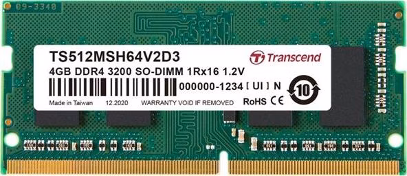 Transcend paměť 4GB SODIMM DDR4 3200 1Rx16 512Mx16 CL22 1.2V