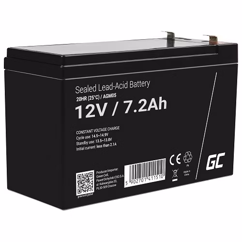 Green Cell AGM VRLA 12V 7.2Ah maintenance-free battery for the alarm system, cash register, toys