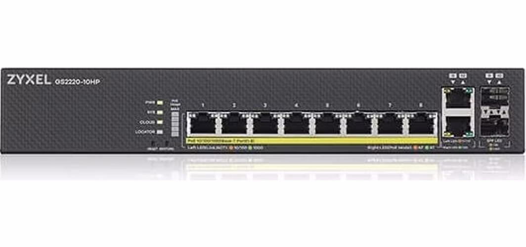 ZyXEL GS2220-10HP,EU region,8-port GbE L2 PoE Switch with GbE Uplink (1 year NCC Pro pack license bundled)