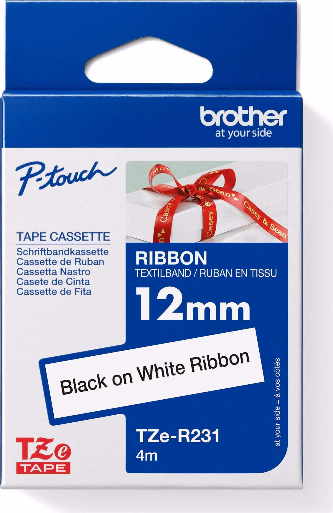 Brother - TZe-R231 bílá / čená (12mm, 4m, pruhovaná)