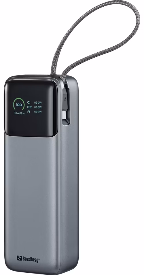 Sandberg All-in1 Powerbank 20000 mAh PD 130W, powerbanka s USB-C káblom, čierna