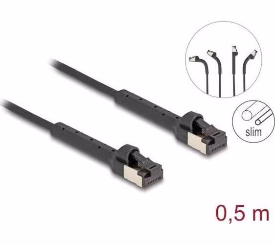Delock Síťový kabel s rozhraním RJ45 Slim, Cat.6A, U/FTP, ohebný, černý, 0,5 m