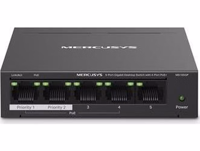 MERCUSYS MS105GP - 5portový gigabitový stolní switch s 4 porty PoE+, 5× 10/100/1000 Mb/s porty RJ45