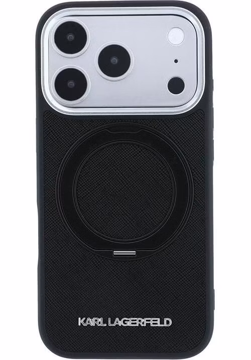 Karl Lagerfeld PU Saffiano Ring Stand MagSafe kryt iPhone 18 Pro čierny