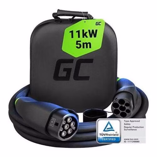 Green Cell Snap nabíjecí kabel pro elektromobily typu 2 11kW 5m 16A pro nabíjení Tesla Model Y 3 S X, Kia EV6, VW ID.4, ID.5, BMW