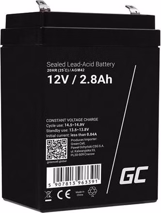 Green Cell AGM VRLA 12V 2.8Ah maintenance-free battery for the alarm system, cash register, toys