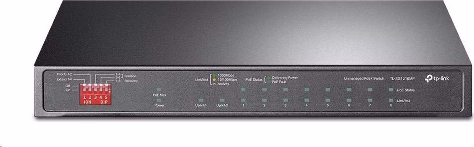 TP-Link CCTV switch TL-SG1210MP (8xGbE, 1xGbE uplink, 1xGbE/SFP combo uplink, 8x PoE+, 123W, fanless)