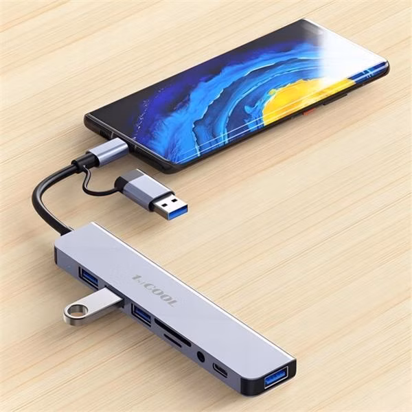 1stCOOL hliníkový USB HUB 8 in 2, USB-C/USB-A - USB3.0, USB-C, čítačka kariet, audio